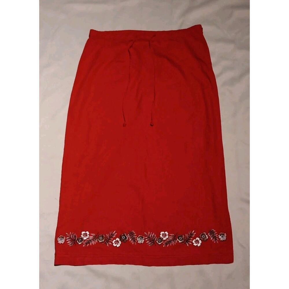 Sag Harbor Women's Skirt Red Size 16 Maxi Fall Floral Leaves Y2K 90s Cottagecore